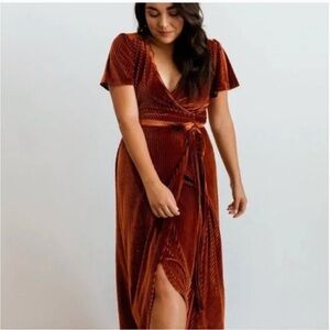 Baltic born Elegant Rust Velvet Wrap Dress